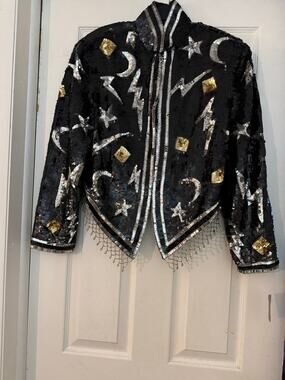 NWT Vintage The Icing 100% Silk Beaded Sequin Celestial Moon Star Jacket, Size L